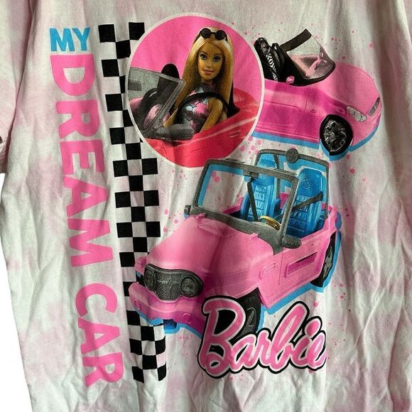 NWT Women’s Teens Barbie Short Sleeve Tee Short Top Tie Dye Pink Dream Car - 1XL - Picture 3 of 6